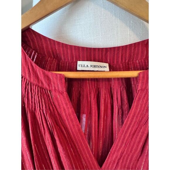 Ulla Johnson Rory Metallic Cotton Long Sleeve Mini Dress Ruby Red Size 4 - Picture 5 of 13
